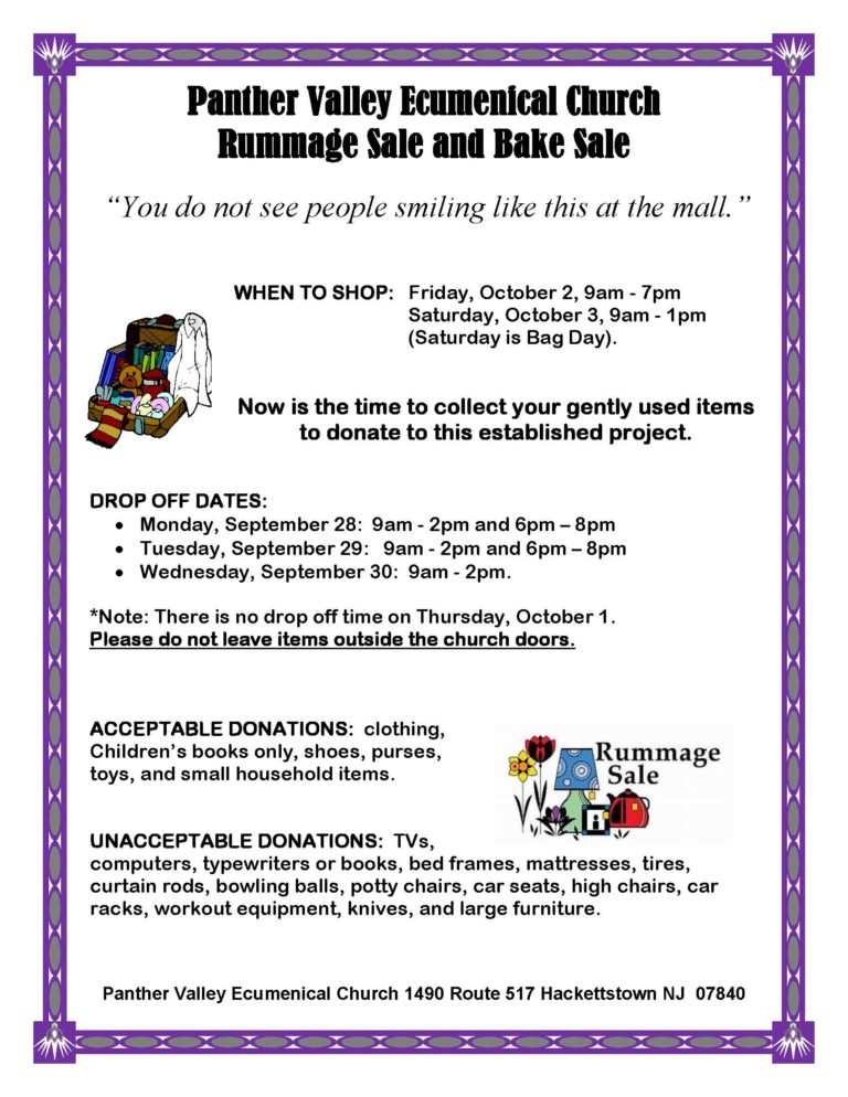 Rummage Sale Panther Valley Ecumenical Church